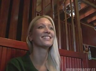Czech girl Eva fucking and squirting in a bar