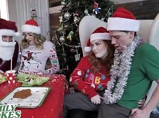 FamilyStrokes - Big Tits Stepmom And Stepdaughter Get Fucked For Christmas