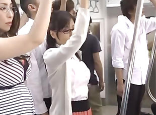 Japanese MILF sucks dick in bus orgy