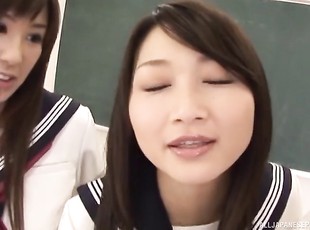 japanier, gruppensex, hochschule, oral, kuh-mädchen, klassenzimmer, brüste