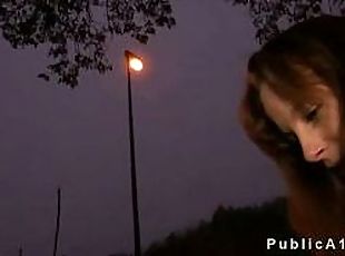 European amateur babe fucked in public at night