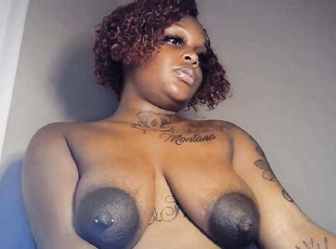 Puffy huge areola on black sagging tits Milf