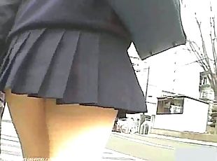 Sexy asian babe up-skirt peeping.