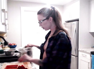 Blonde Babe on her Naked Cooking Show