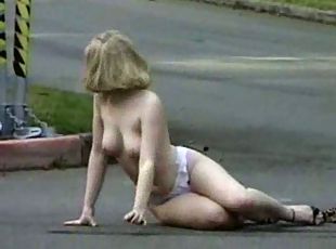 Naughty amateur enjoying public nude flashing