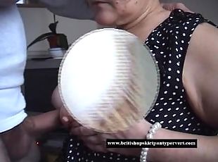 Mature housewife takes a huge oral cream pie for cash